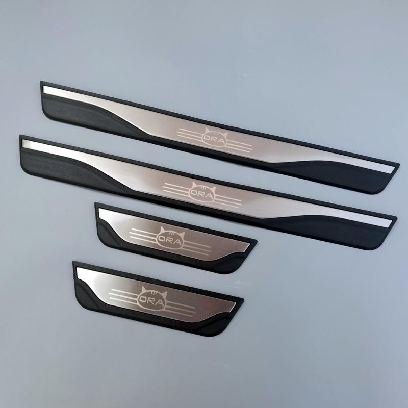 

Для ORA Funky Cat 2022 2023 дверной порог из нержавеющей стали, защита от царапин, защитная крышка, педаль приветствия, автомобильный Стайлинг A silver