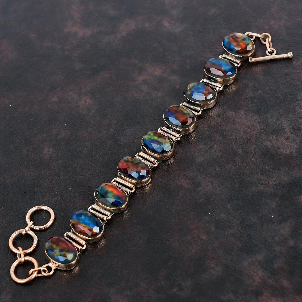 Faceted Ammolite Bracelet Copper Bracelet Gemstone Adjustable Chain Bracelet Handmade Designer Bracelet Antique Copper Jewelry Gifts For Her