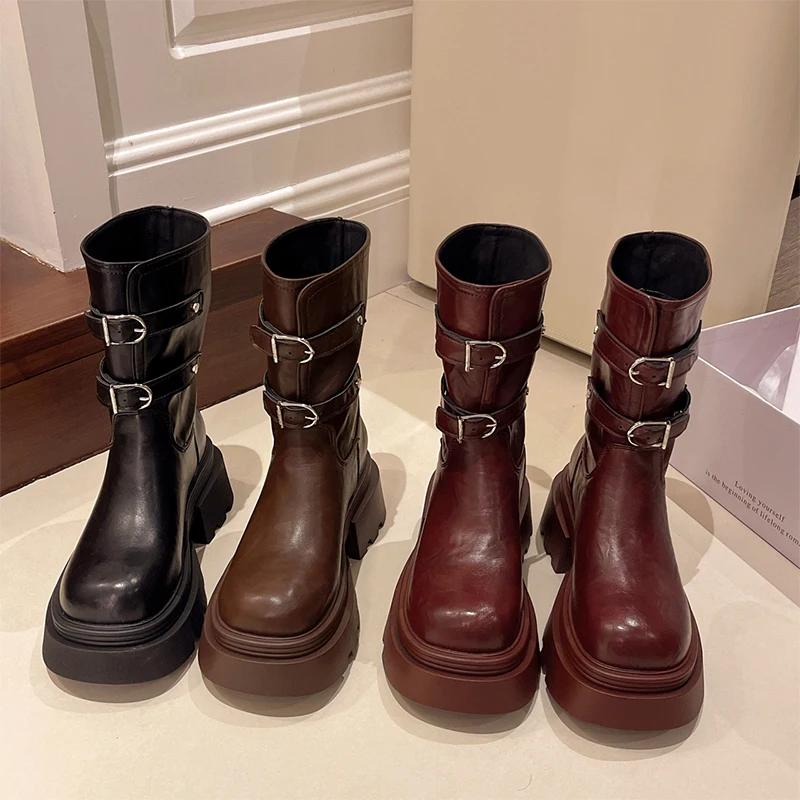 Ankle Boots for Women Flats Platform Fashion Winter Shoes  New Walking Goth Chelsea Boots Trend Buckle Gladiator Mujer Botas