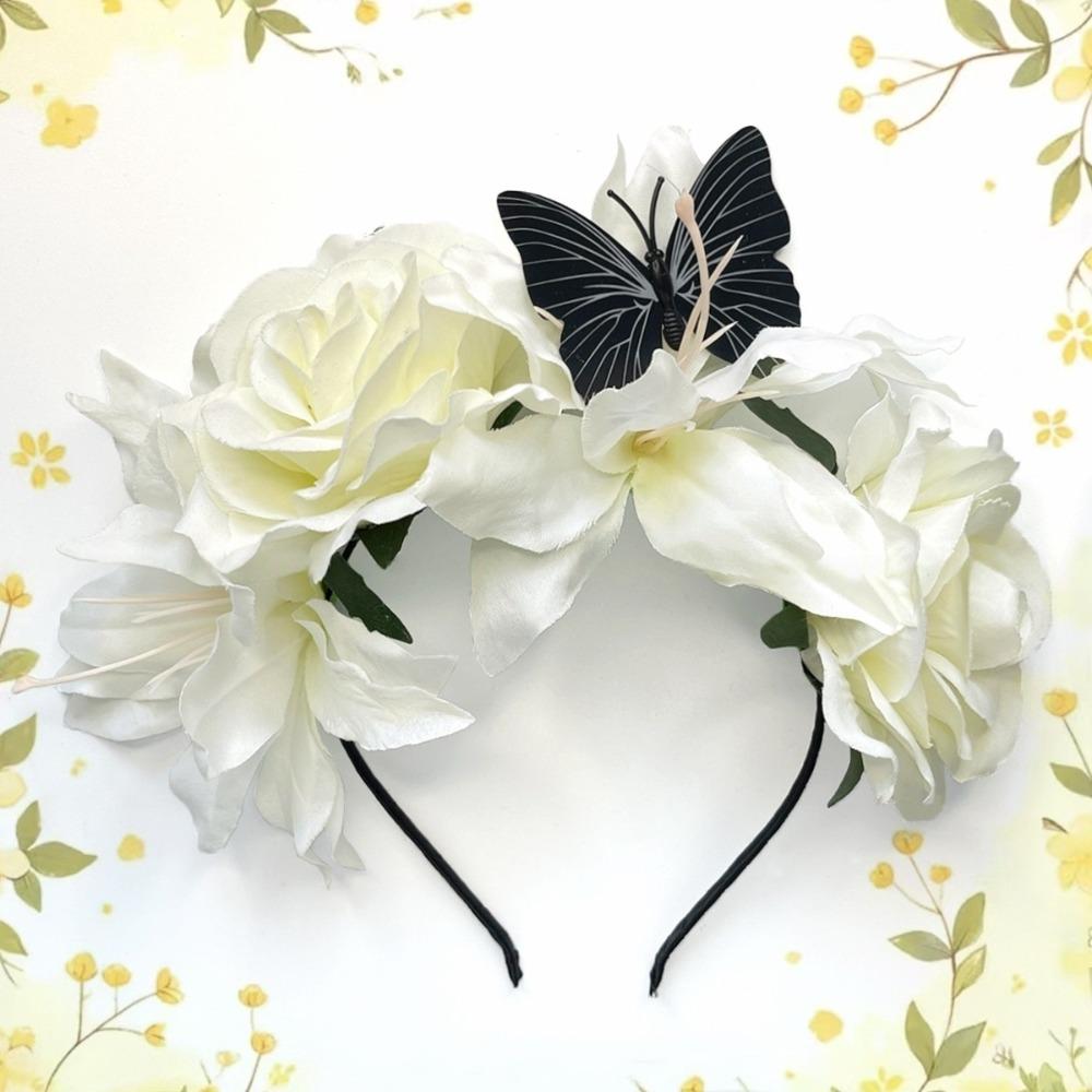 Butterfly Design Flowers Headband Handmade Rose Flower Crown  For Women Girl
