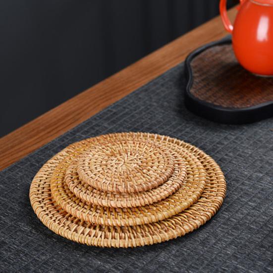 Handwoven Coir Tea Coaster Heat-Resistant Natural Bristle Mat for Teapot Cups Rustic Palm Fiber Pad for Tea Ceremony Absorbent Eco-Friendly