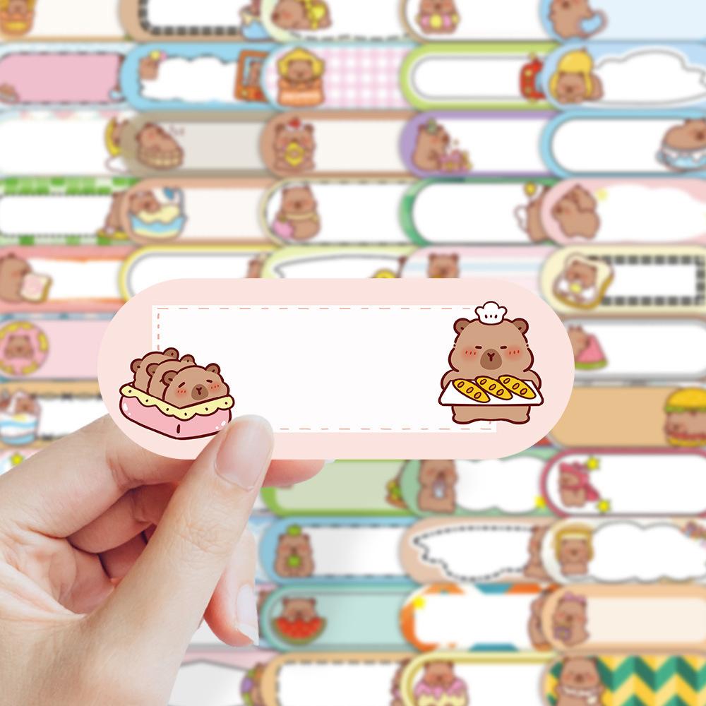 10/30/60pcs Cute Capybara Series Name Label Stickers Decals DIY Stationery Laptop Luggage Notebook Funny Decoration Sticker Pack