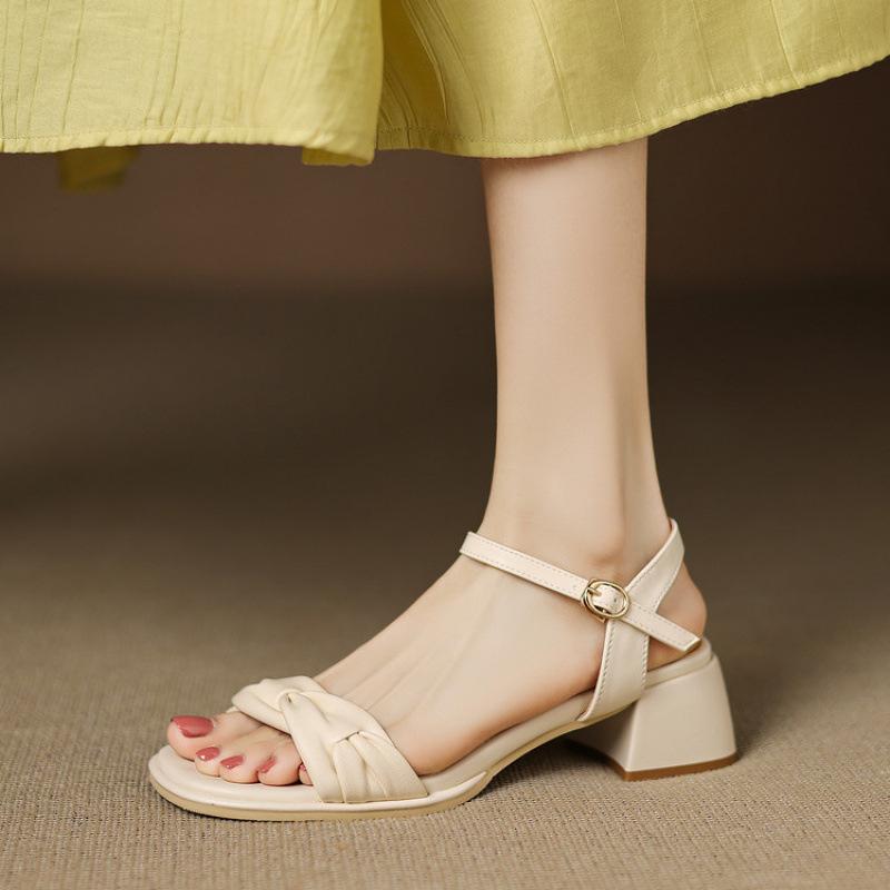 

Summer women s casual sandals square head rubber sole large size new square heel wide strip sandals comfortable buckle sandals women 43