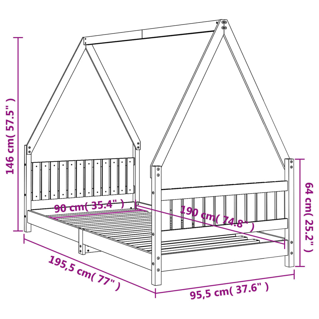 Kids Bed 90 x 190 cm Solid Pine Wood