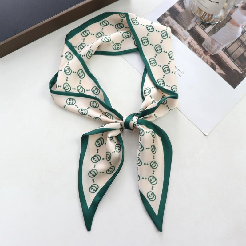 New Checkerboard Print Women Small Silk Scarf Handle Bag Ribbons Female Head Scarves Sharp Angle For Women  100*9cm