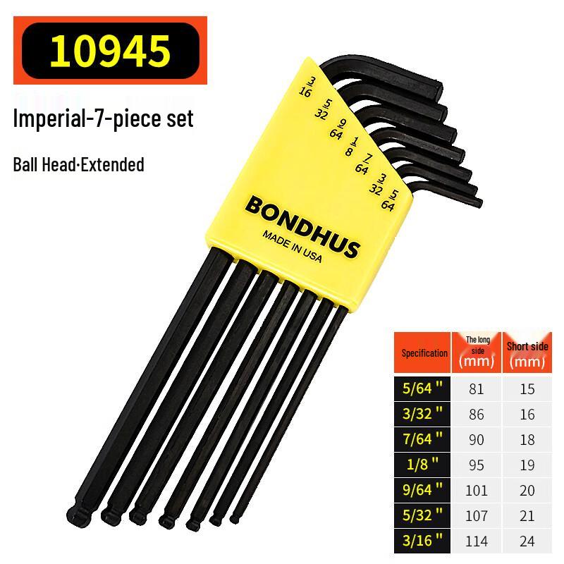 BONDHUS 7-Piece Imperial Ball End Hex Key Wrench Set, Protanium Steel Imperial Set