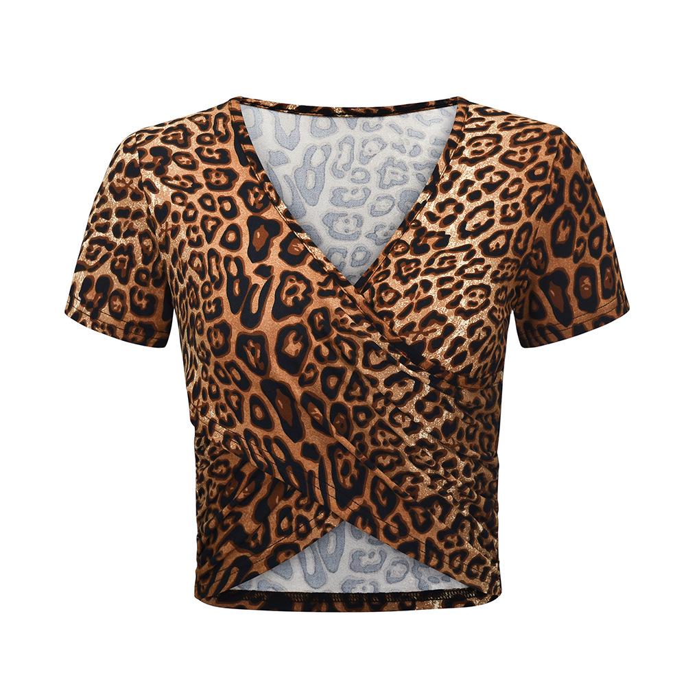2020 Summer V-neck Slim Fit Leopard & Snake Print Crop Top T-shirt for Women