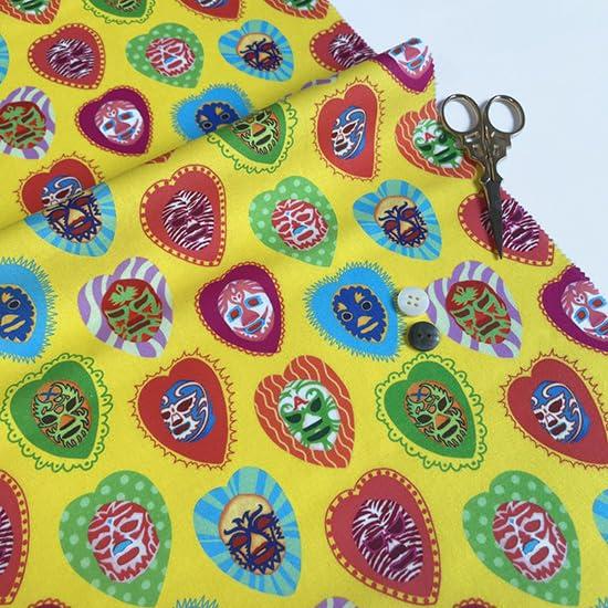 Mexican Martial Arts Masked Man Heart Print Pop Sheeting Fabric for Made in Size 25A 110cm x nora.ST1535-A Crafts, 100% Cotton, Japan, Pre-Cut,