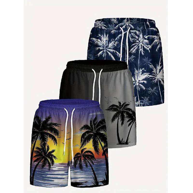 Summer Holiday Men's Palm Tree Print Drawstring Waist Board Shorts Fashion Swim Trunks 3D Printing Oversized Short Streetwear