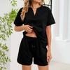 Zomer Tweedeelss Set voor Dames V-hals Top met Korte Mouwen en Taille met Trekkoord Shorts Casual Loungewear Outfit voor Dagelijks Gebruik