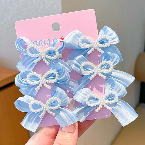 6Pcs Girl Hairpin Hand-Sewn Bow Hair Clip with Imitation Pearl Beads Macaron Color Safe Scalp-friendly Hairpin Hair Accessories