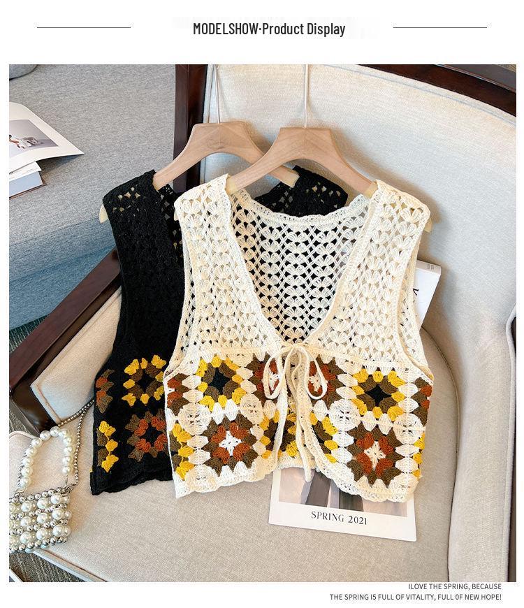 Sleeveless Crochet Lace Knit Cardigan: Fashionable Loose Bolero Vest