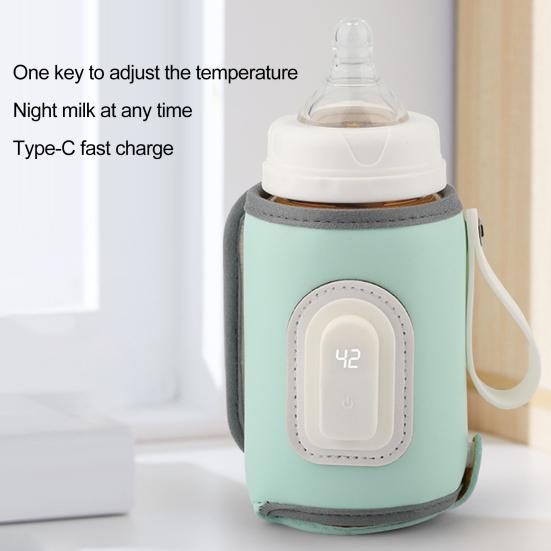 Baby Bottle Warmer Rechargeable Portable Type-C Charging Temperature Adjustable with LED