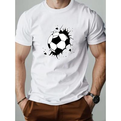European Sizes Men's Summer Casual Round Neck Short Sleeve T-Shirt with Football Pattern