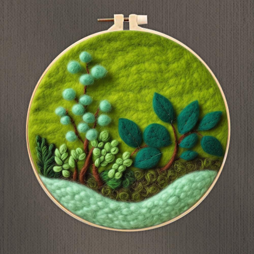 CHENISTORY 20x20cm Frame With Diy Felt Kit Wool Felting Painting Plant Pot Wool Needle Felt Picture Kit Felt Craft Decoration Gi