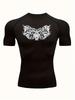 Men's Chest Tattoo-Inspired Skull Compression Shirt High Elasticity Moisture Wicking Bodybuilding Sportswear