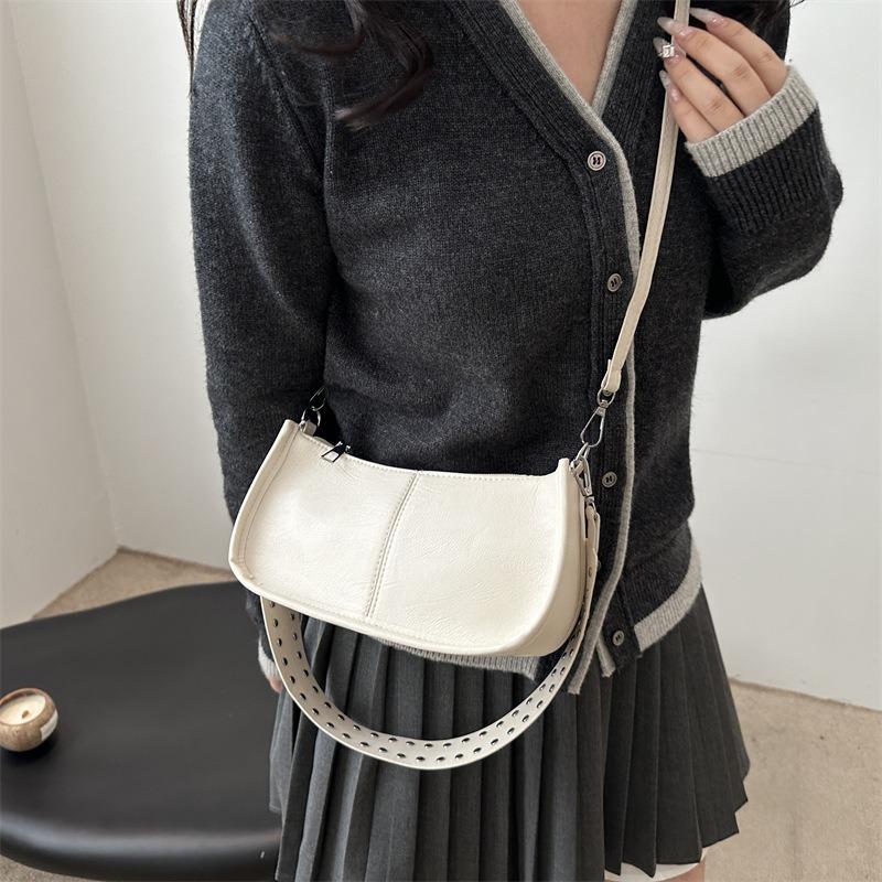 Retro Solid Color Simple Casual New High Fashion Versatile Commuter Shoulder Underarm Messenger Bag Woman