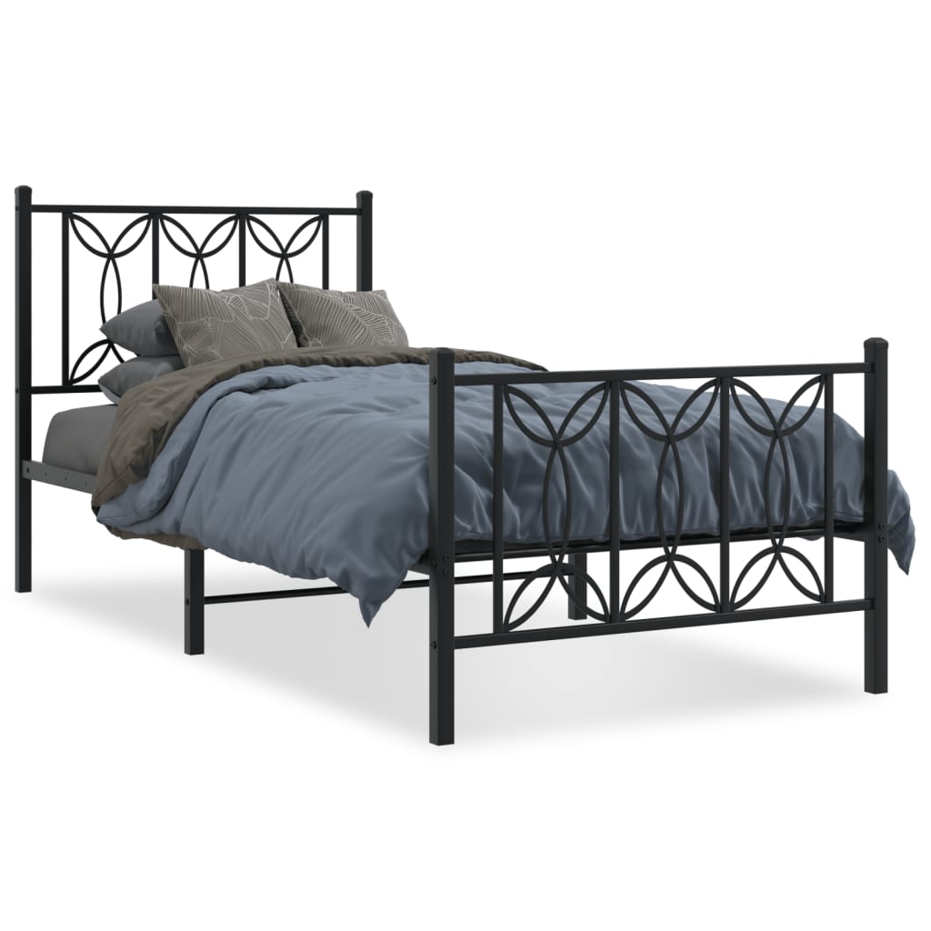 Metal Bed Frame with Headboard and Footboard Black 75 X 190 Cm