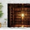 Vintage Library Shower Curtain Old Book Bookshelf Candle Magic Wooden Antique Polyester Fabric Bathroom Decora Curtain Washable
