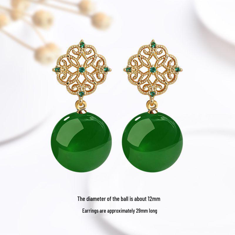 Ice Type Hetian Jade Gold Stud Earrings - Vintage Niche Design for Women, 2025