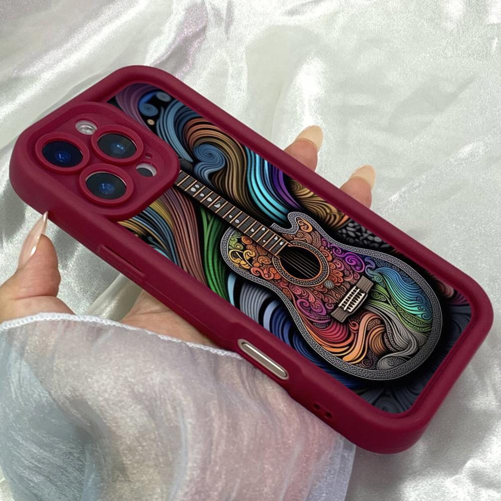 JT172 Colorful Acoustic Guitar Art for iPhone 17 16 15 14 Pro Max Samsung S26 S25 Ultra A17 A16 A07 A56 A15 Xiaomi 15T Redmi 15c 14C Soft TPU Case