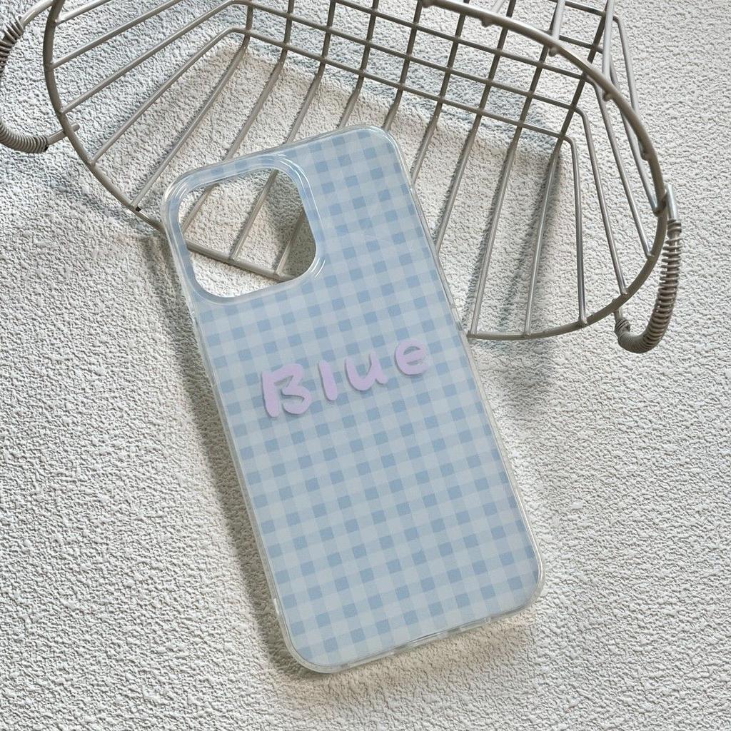 Blue plaid iPhone17promax mobile phone case ins for Apple 16promax white background imd case 15