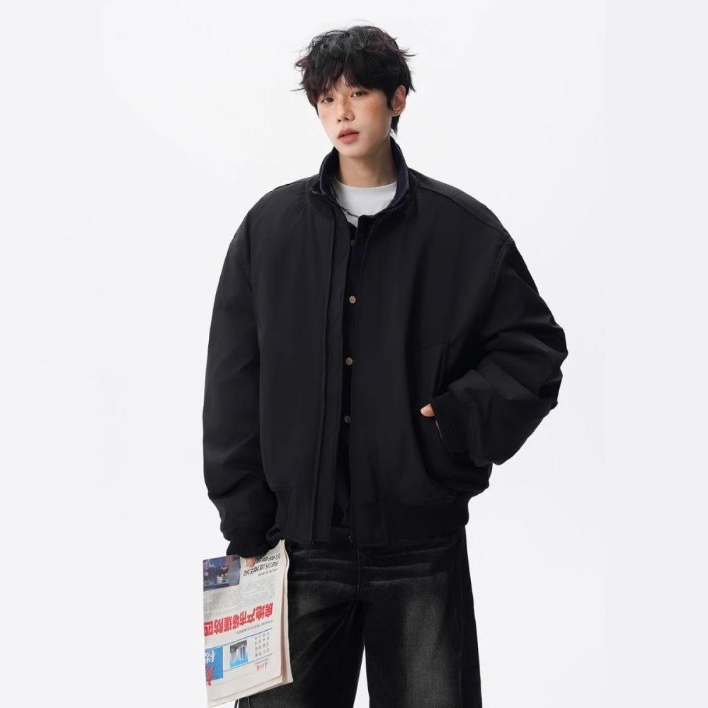 Men's Winter Retro Loose-Fit Bomber Jacket - Stand Collar, Padded, American Trendy Style