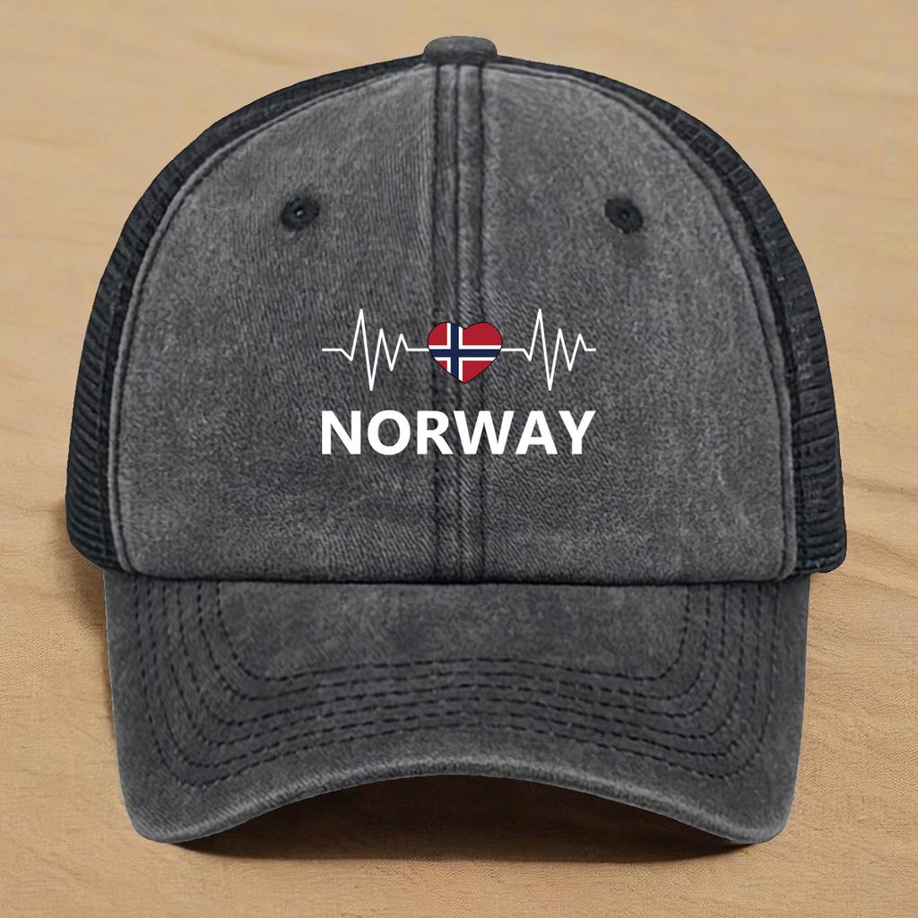 NORWAY Flags Print Snapback Mesh Cap Caps For Man Washed Retro Distressed Adjustable Baseball Hat Ideal Choice For Casual Wear