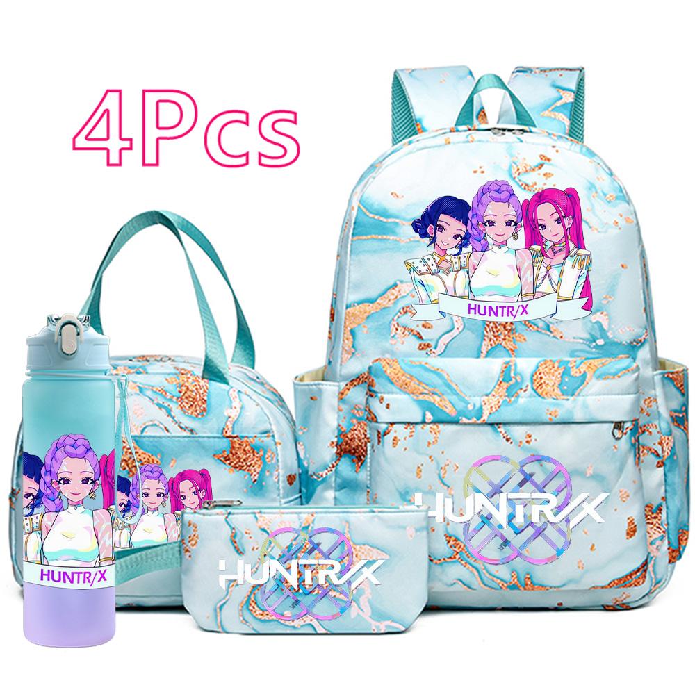 

4Pcs/set New Cartoon K-Pop Printed Backpack Handbag Pencil Case with 750Ml Water Bottler for Teenager Boy Girl Schoolbag Large Capacity Bookbag