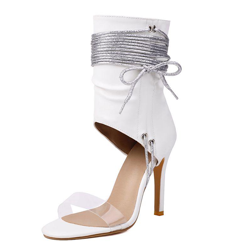 2025 Luxury Sexy Women Sandals Peep Toe Stiletto 10.5cm Lace Up Big Size 45 46 47 48 Fashion Party Shoes Thin Heels
