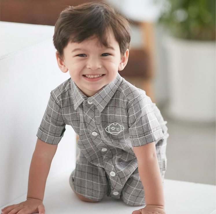 Baby Romper with Front Checkered Baby 100 HY02 [SEIWARAKU] Collar, Cute, Opening, One-Piece, Pattern, Stylish, Pajamas, Shower, Days, Wedding,