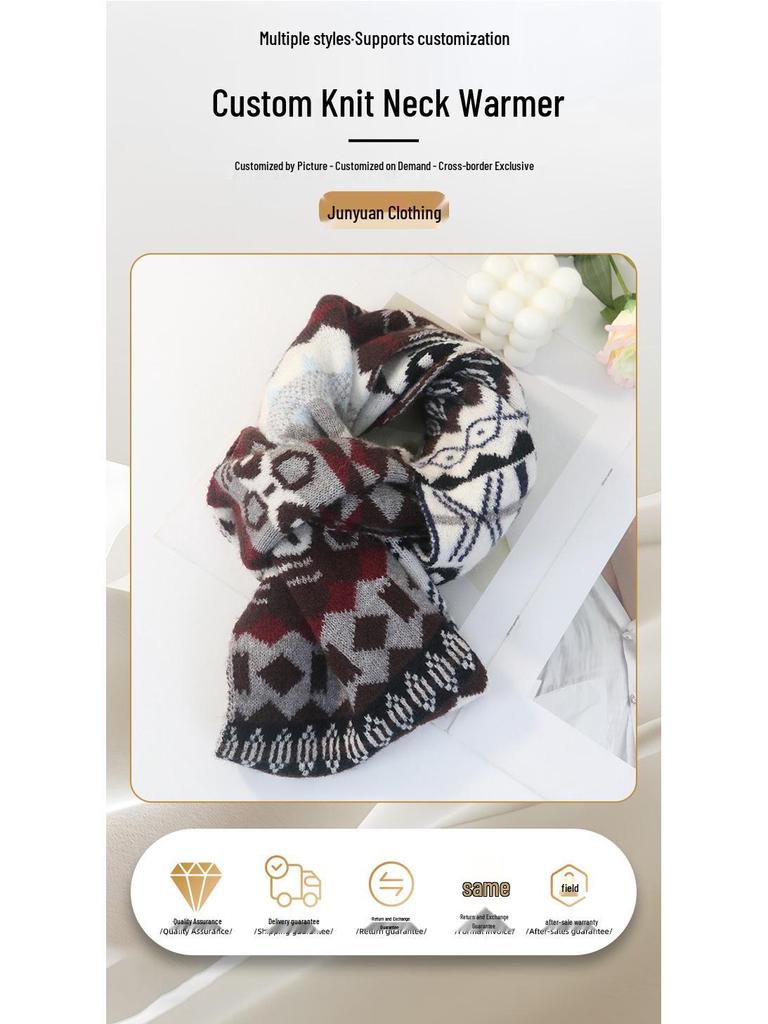 New Korean Style Fair Isle Winter Snood Shawl - Warm Striped Plaid Scarf