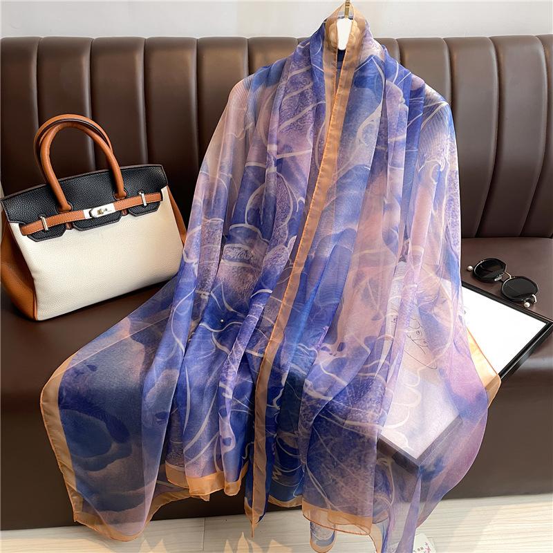 Scarf Women's Large Size Fashion Dream Temperament Simulation Silk Large Shawl Commuter Sunscreen Light Luxury Silk Scarf Yourou Gauze