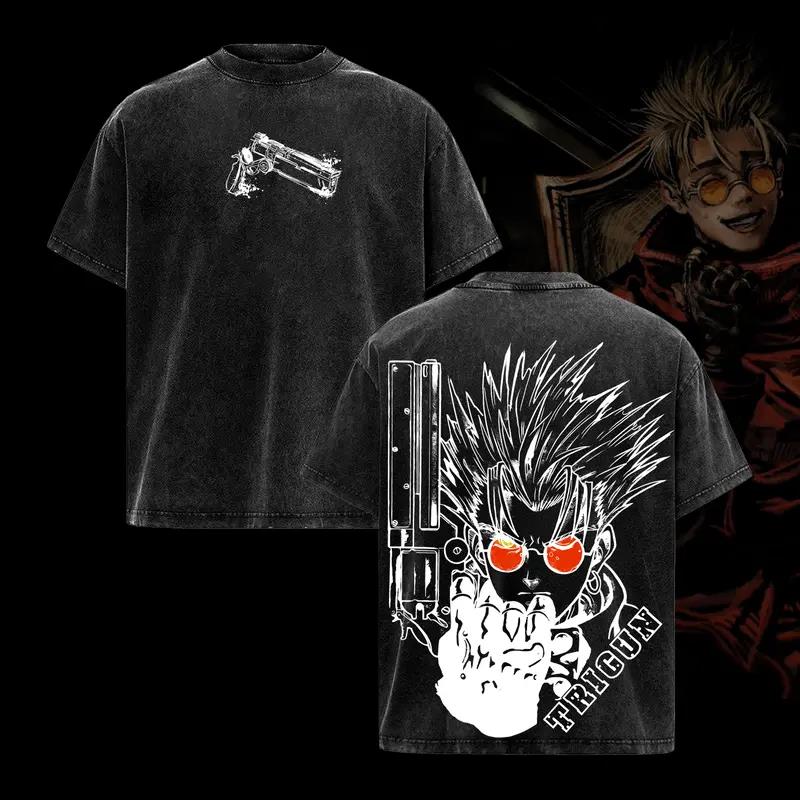 

Vash The Stampede Printed Tee Anime Trigun Clothing Men Women Retro Washed T-shirts Casual Tshirt Harajuku Male Cotton T Shirt XXL чорний