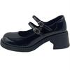 Mary Jane Single Shoes Women'S High Heels New Retro British Style Jk Shoes Black French Thick Heel Small Leather Shoes