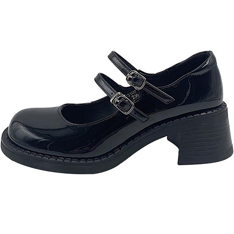 Mary Jane Single Shoes Women'S High Heels New Retro British Style Jk Shoes Black French Thick Heel Small Leather Shoes
