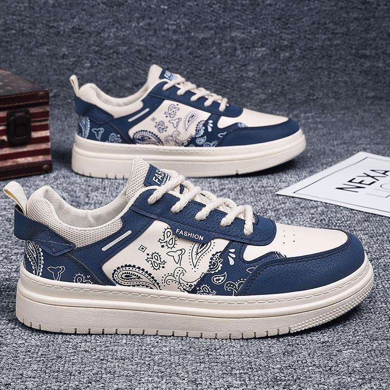 New Men's Shoes Fashion Trend Board Shoes Student Niche Thick-soled Wear-resistant Casual Sports Shoes Leather Surface Low-top Skateboard Shoes