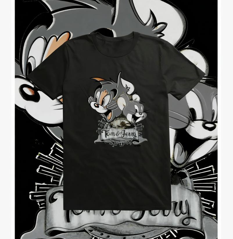 2026 Summer Comic Form Tom and Jerry Image 100 Cotton Printed Oversize Casual Tshirt Adult Children Parentchild Top Homewear