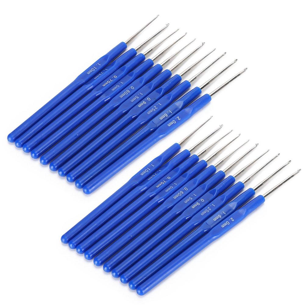 20 Peças Agulha de Crochê Agulha de Suéter Cabo Azul Fio Tecelagem Artesanato Ferramenta de Tricô Acessórios de Costura