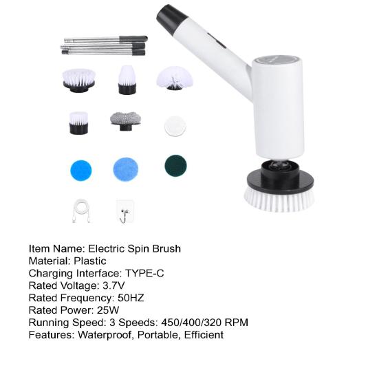 Yousheng Electric Spin Scrubber Cordless Cleaning Brush with 9 Brush Heads 3 Speed Waterproof Shower Scrubber with Extension Handle for Tub Tile Floor