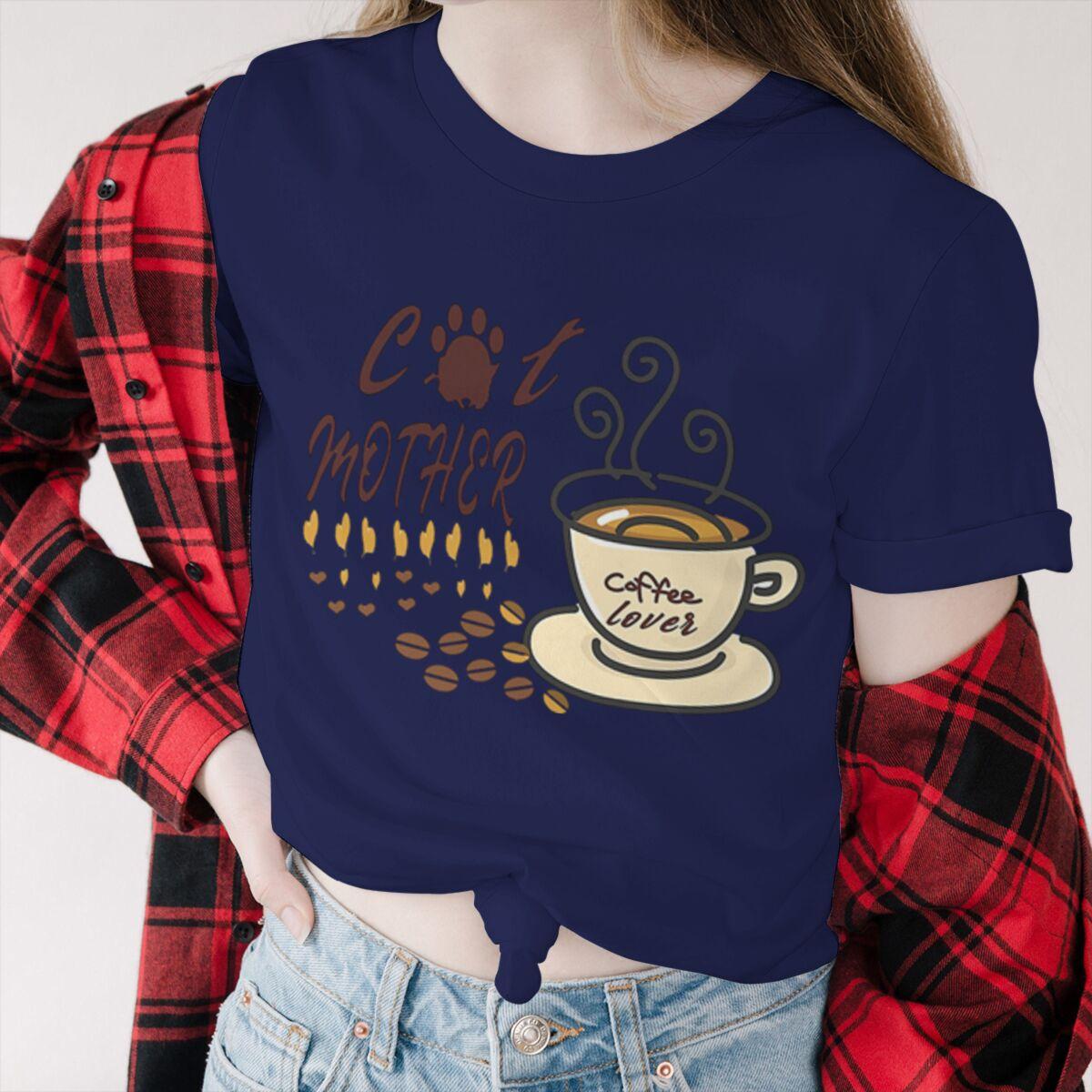 

Cat Mother and Coffee Vintage T-shirts Casual Fashion Crewneck Cat Animal Lover Gifts Fun Mother s Day Tshirts for Mom Tops 4XL