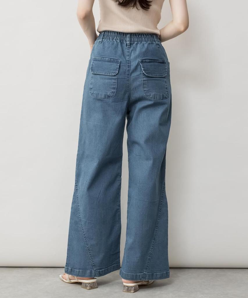 atONE Baggy Cargo Pants with Stretch Chino and Elasticated Baker Pants ATC-0030 Women's Wide-Leg (LL, BLUE)