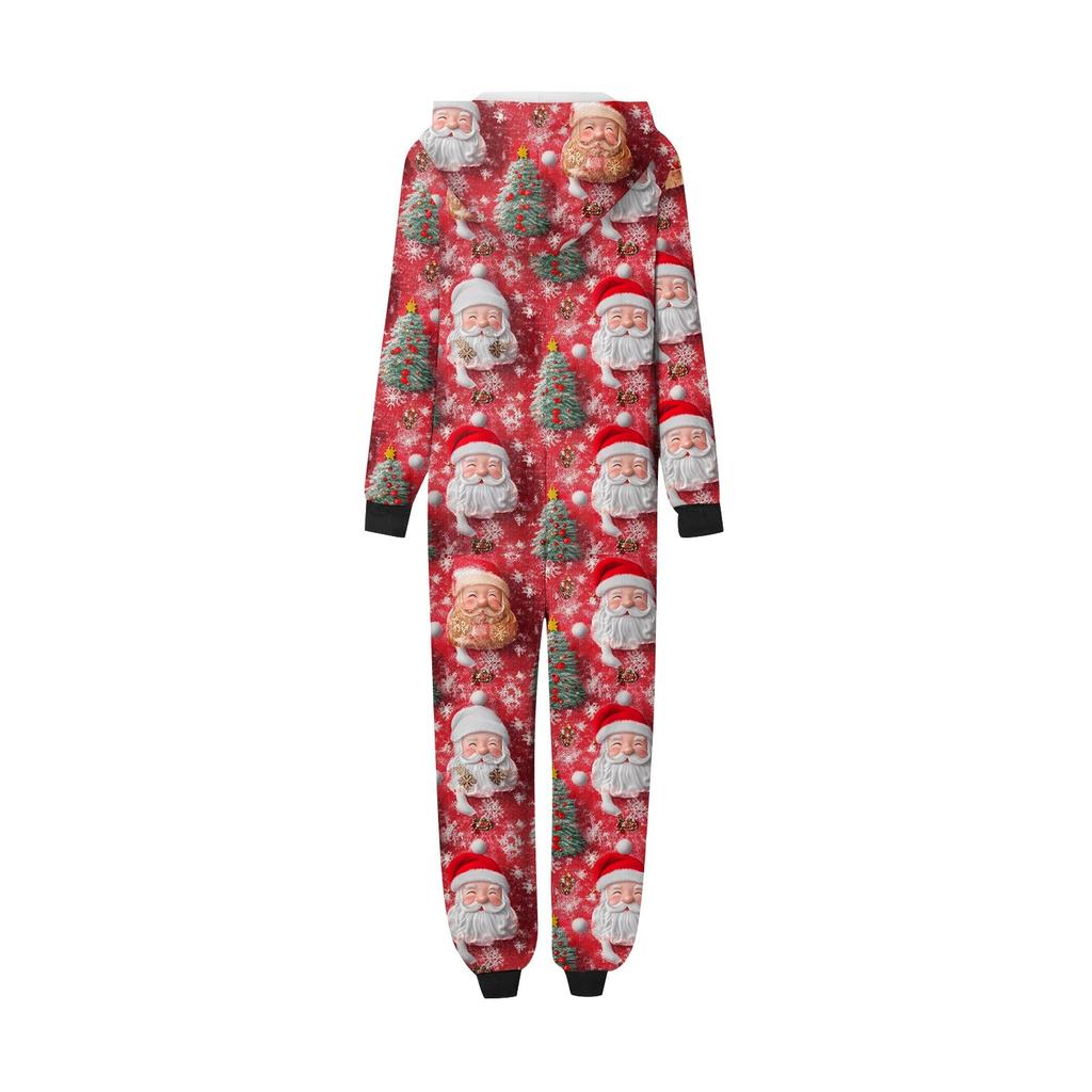 Christmas Print Parent-Child Outfit Hooded Zipper One-Piece Fashionable Home Suit Set