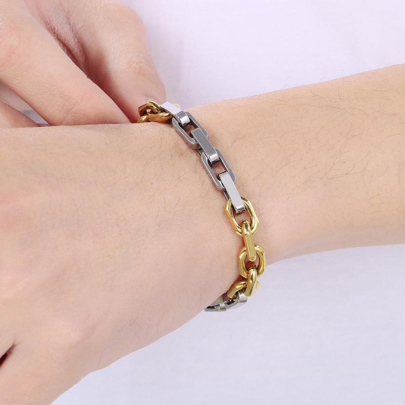 8MM Stainless Steel Bamboo Chain Men's Bracelet Personalized Mixed Color Patchwork Square Chain Accessories Rock Jewelry
