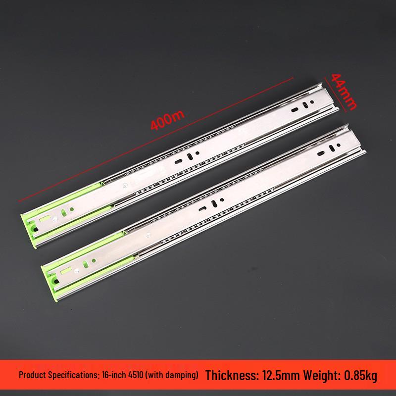 Guwanjia Geräuschdämpfende Schubladenschienen aus Edelstahl mit Stahlkugellauf für Küchenschränke, Push-Pull-Lackierung Pufferführungsschiene.