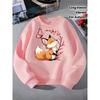 Adorable Fox Floral Pattern Girls' Trendy Crewneck Sweatshirt, Suitable for Autumn And Winter, Western-Style Top, Long-Sleeved T-Shirt for Kids