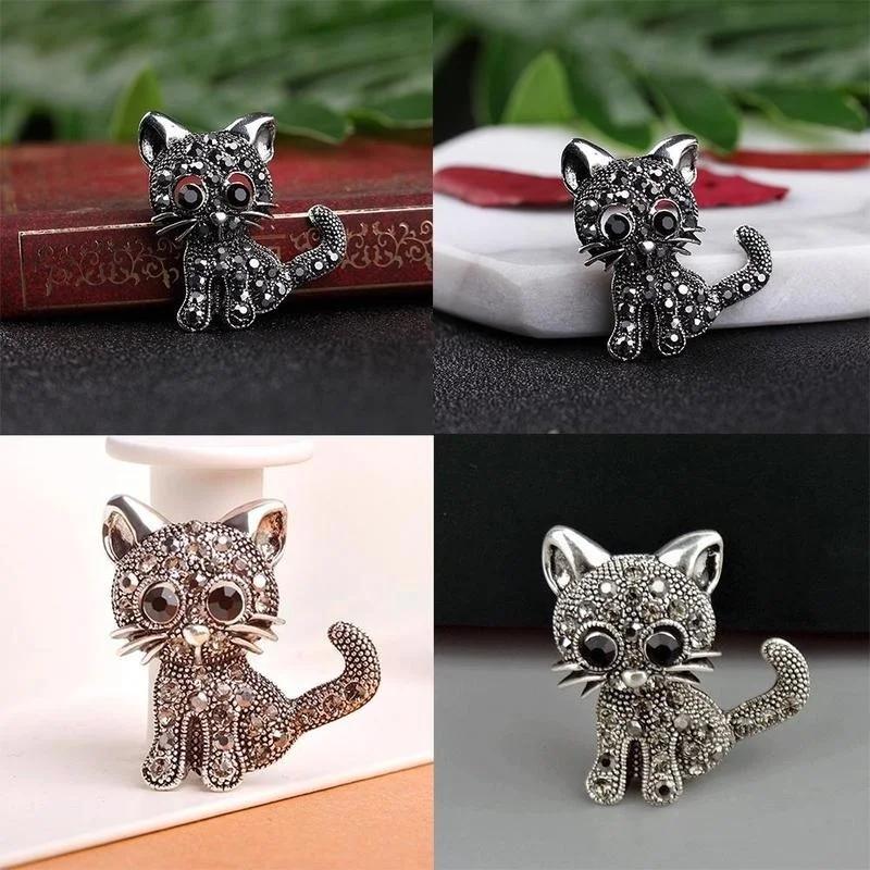 New Cute Little Cat Brooches Pin Up Jewelry For Women Suit Hats Clips Antique Silver Jewelry Suitable Home Decor Cats Crafts