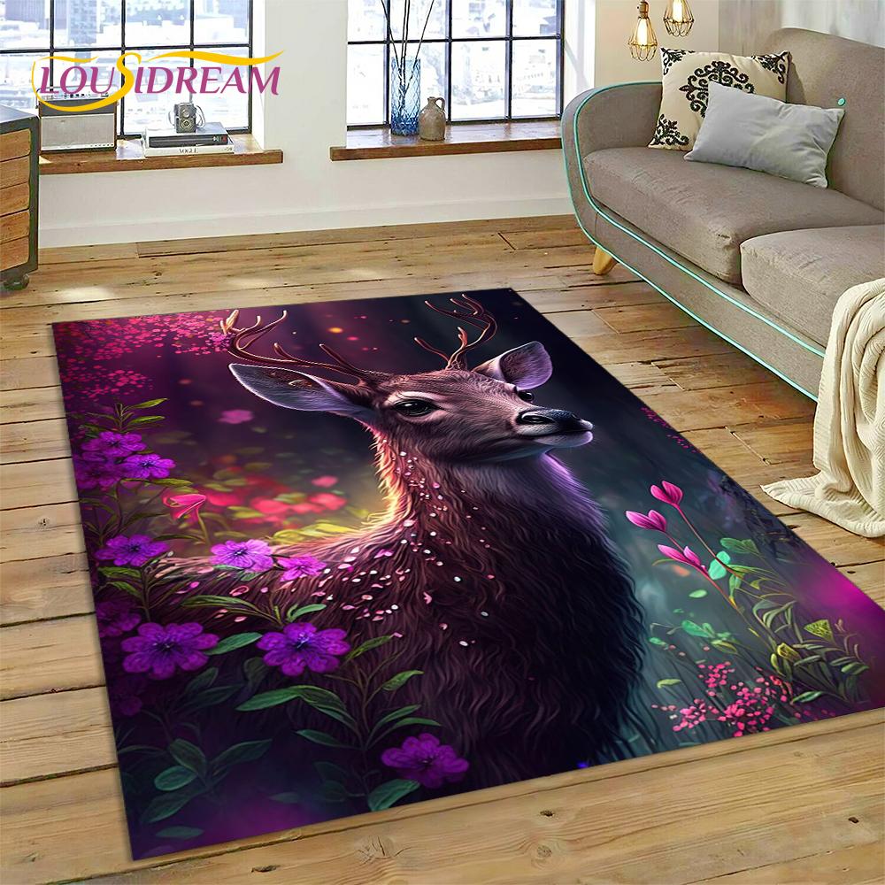 Dream Christmas Elk Sika Deer Cartoon Area Rug,Carpet Rug for Home Living Room Bedroom Sofa Doormat Decor,kid Non-slip Floor Mat