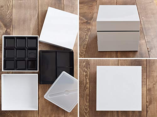 East Tableware, Japanese Modern Hors d'oeuvre Box, Square, 3-Tier, 18cm, White, with Dividers, Japanese Tableware, Osechi Jubako