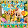 112Pcs Cartoon Birthday Party Supplies, Cartoon Party Decorations Set - Cartoon Tablecloth Balloons Backdrop Etc. Cartoon Party Birthday Decorations